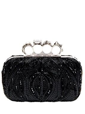 Alexander McQueen Black Beaded Four Ring Clutch / Shoulder bag